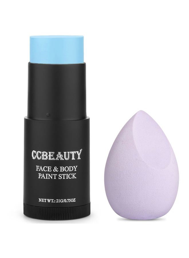 CCbeauty Light Blue Face Paint Stick,Face Painting Kit,Non Toxic SFX Makeup For Avatar Corpse Bride Halloween Costume Cosplay,Professional FX Body Paint,Full Coverage Foundation With Makeup Sponge - Image 1
