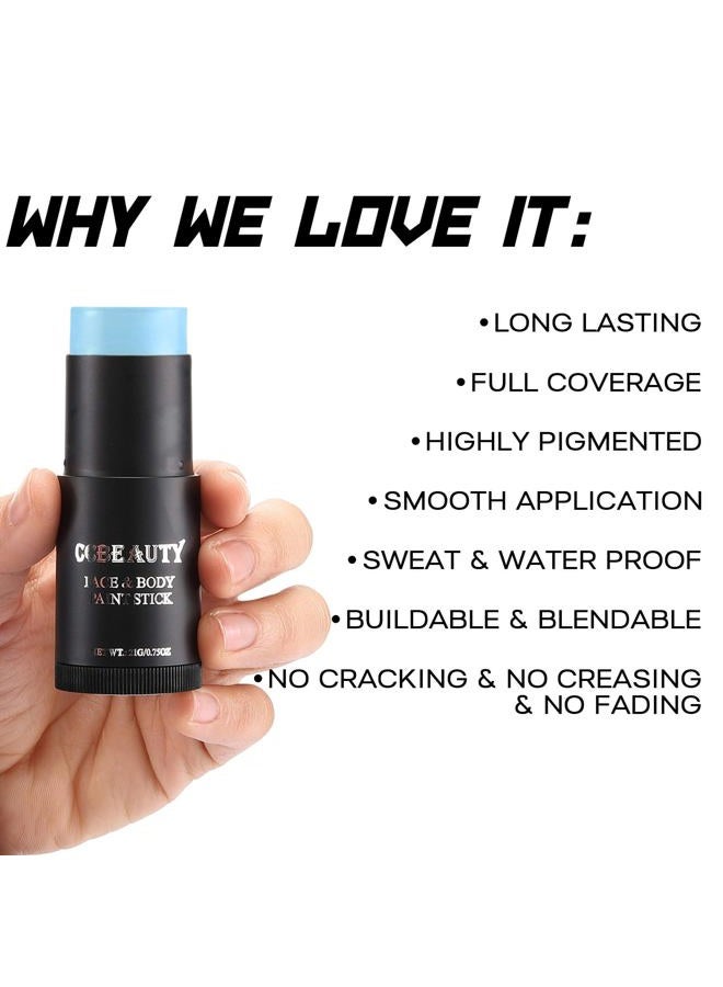 CCbeauty Light Blue Face Paint Stick,Face Painting Kit,Non Toxic SFX Makeup For Avatar Corpse Bride Halloween Costume Cosplay,Professional FX Body Paint,Full Coverage Foundation With Makeup Sponge - Image 3