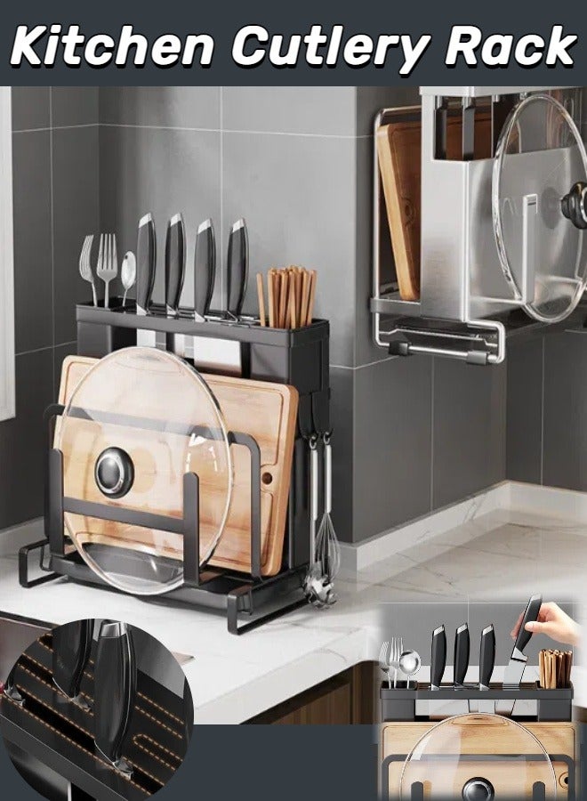 Kitchen Cutlery Rack, Stainless Steel Universal Knife Rack, Storage Rack, Large Capacity Drainage Plate Rack for Kitchen, Chopsticks, Knives, Forks.  - Image 1