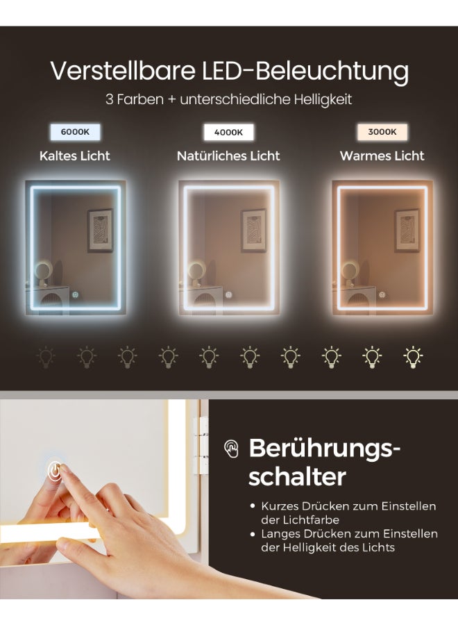 VASAGLE طاولة زينة فاساجل مع أضواء LED، سطوع قابل للتعديل، 40 × 97.5 × 145 سم، مكتب مكياج حديث، طاولة زينة مع مرآة، أدراج، حجرات مفتوحة، رفوف قابلة للتعديل، أبيض سحابي - Image 3