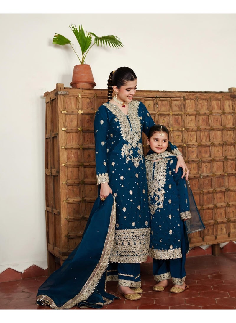 Super Asian Designer Heavy Blooming Faux Georgette Palazzo Set for Women with Fancy Embroidery, Sequence, Coding & Riveted Moti Work – Fully Stitched  - Image 1