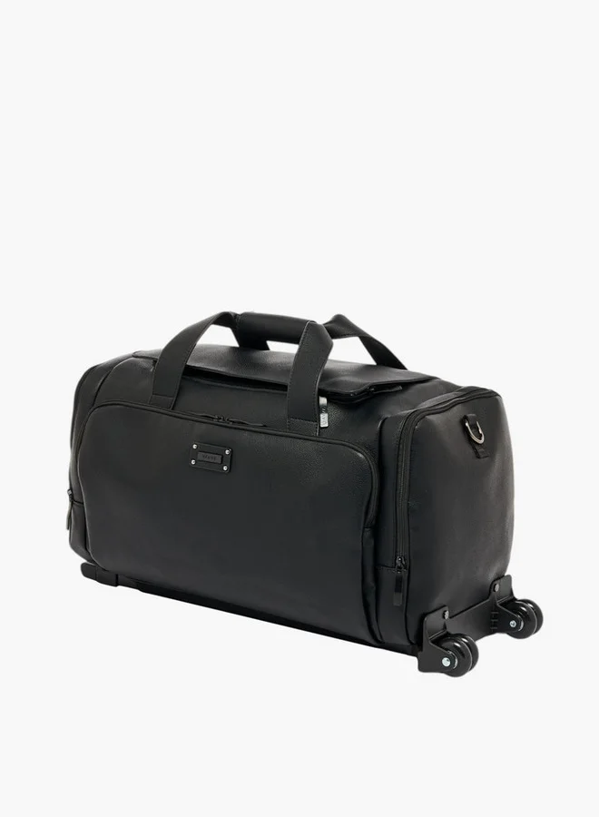 Wave Textured Duffle Bag with Retractable Handle and Zip Closure