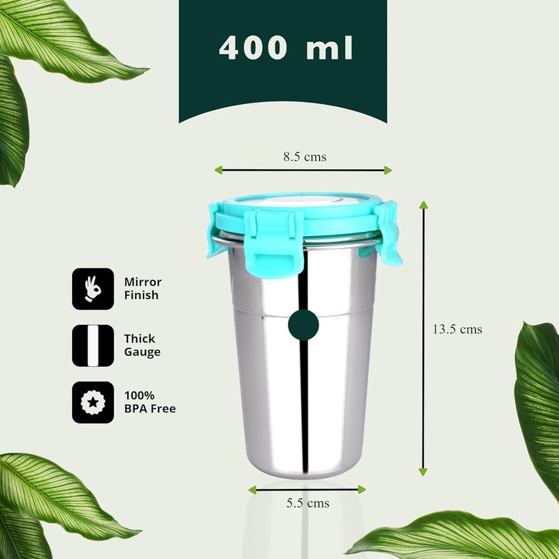 Touchcart Stainless Steel Tumbler with LeakProof sip DoubleWall Insulation 400ml 135 oz Capacity Durable and Reusable Design for Hot and Cold Beverages 2PC Green sip Glass - Image 2