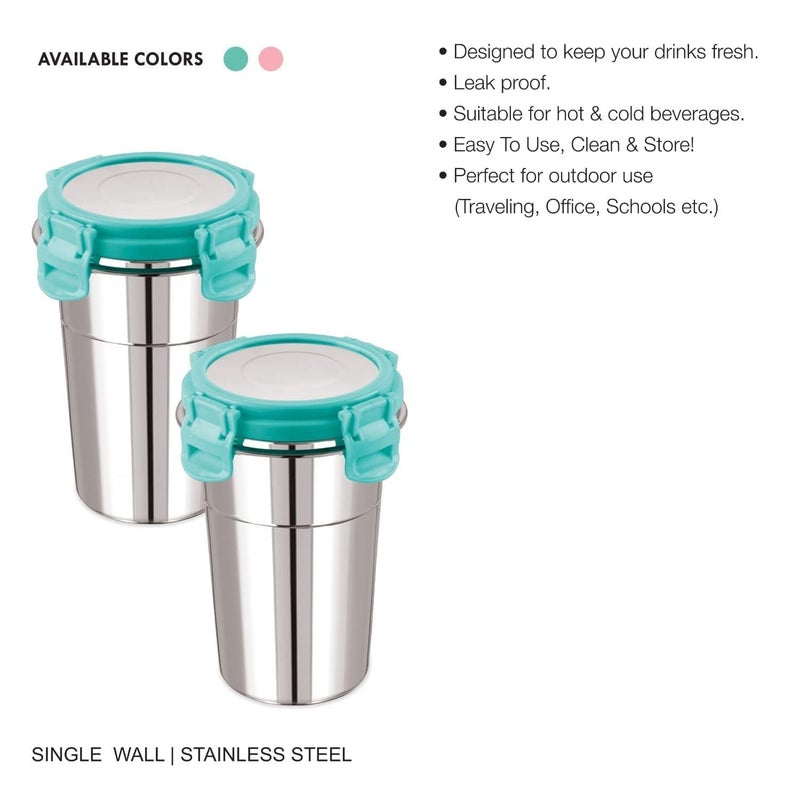 Touchcart Stainless Steel Tumbler with LeakProof sip DoubleWall Insulation 400ml 135 oz Capacity Durable and Reusable Design for Hot and Cold Beverages 2PC Green sip Glass - Image 5