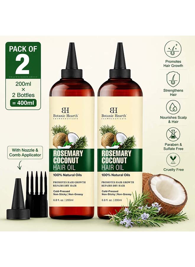 Rosemary, Coconut & Avocado Hair Oil Pack of 2 - 200ml Each | Biotin Hair Growth & Strengthening Oil | Total 400ml | For All Hair Types