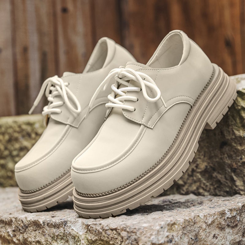 Men's Leather Shoes Summer Vintage Thick-soled Elevated British Style Big Head Derby Breathable Niche Trendy Casual Workwear Men's Shoes - Image 1