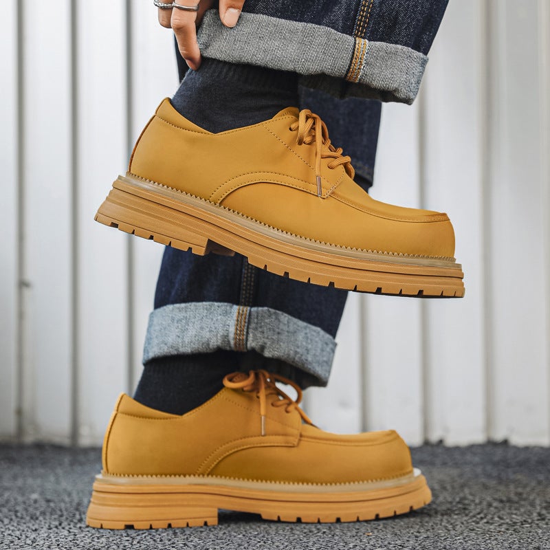 Men's Leather Shoes Summer Vintage Thick-soled Elevated British Style Big Head Derby Breathable Niche Trendy Casual Workwear Men's Shoes - Image 3