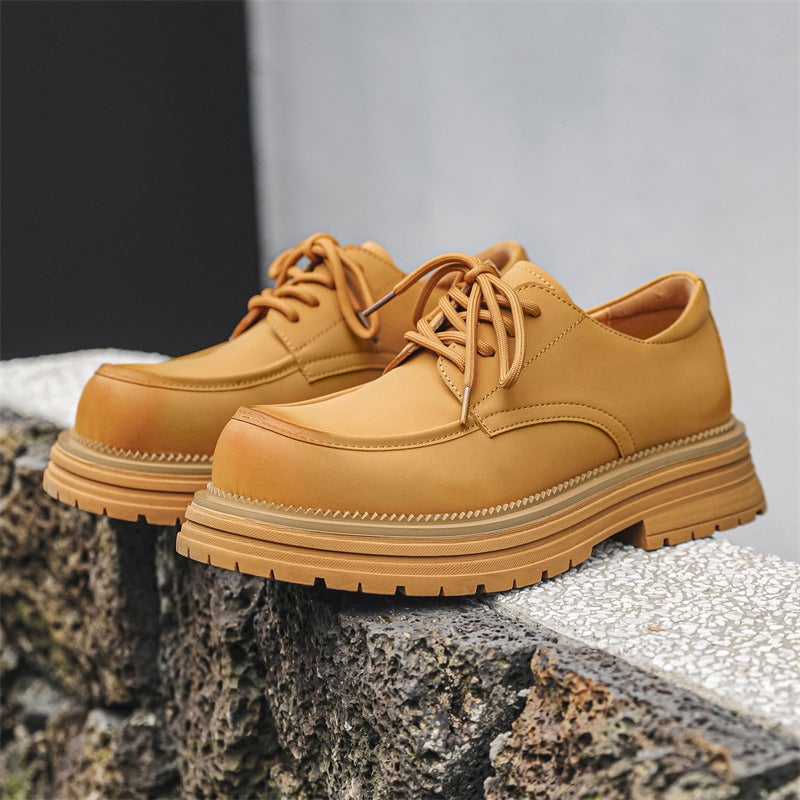 Men's Leather Shoes Summer Vintage Thick-soled Elevated British Style Big Head Derby Breathable Niche Trendy Casual Workwear Men's Shoes - Image 4