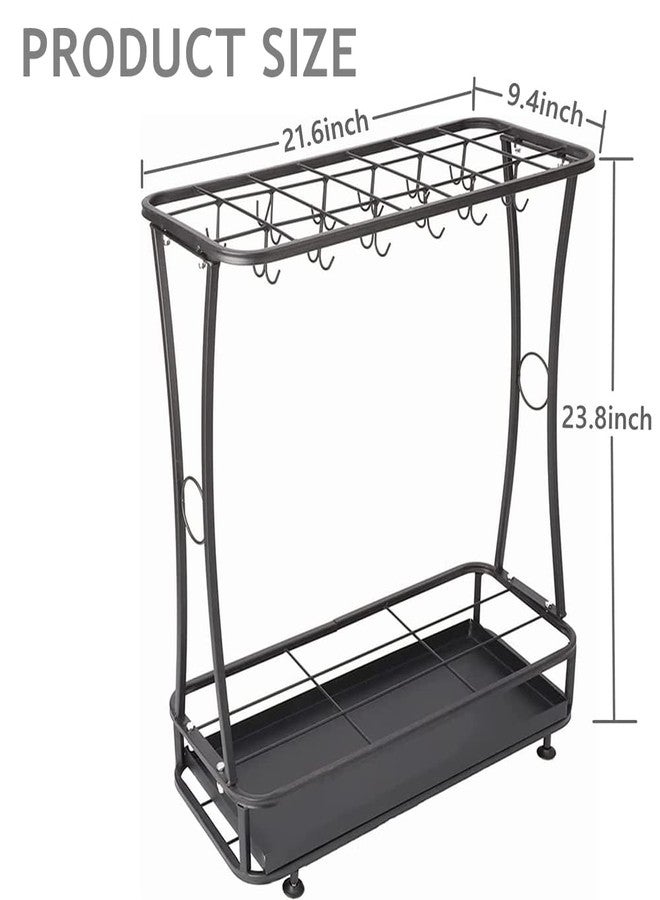 حامل مظلات معدني من تونشين مع صينية تجميع قابلة للإزالة، 21 فتحة و24 خطافًا، لتخزين المظلات، ديكور قائم بذاته للاستخدام الداخلي والخارجي، للمنزل أو المكتب أو المدخل (أسود). - Image 2