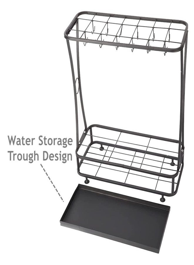 حامل مظلات معدني من تونشين مع صينية تجميع قابلة للإزالة، 21 فتحة و24 خطافًا، لتخزين المظلات، ديكور قائم بذاته للاستخدام الداخلي والخارجي، للمنزل أو المكتب أو المدخل (أسود). - Image 3