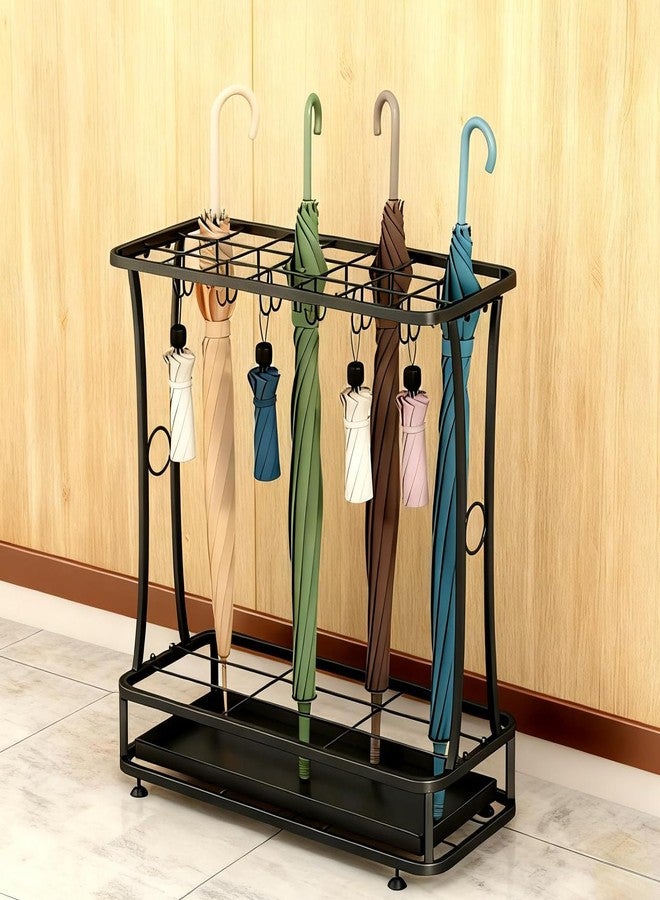 حامل مظلات معدني من تونشين مع صينية تجميع قابلة للإزالة، 21 فتحة و24 خطافًا، لتخزين المظلات، ديكور قائم بذاته للاستخدام الداخلي والخارجي، للمنزل أو المكتب أو المدخل (أسود). - Image 5