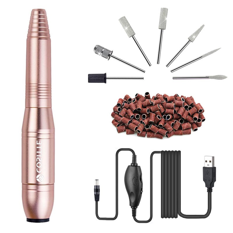 COSITTE Electric Nail Drill, USB Electric Nail Drill Machine for Acrylic Nails, Portable Electrical Nail File Polishing Tool Manicure Pedicure Efile Nail Supplies for Home and Salon Use, Gold - Image 1