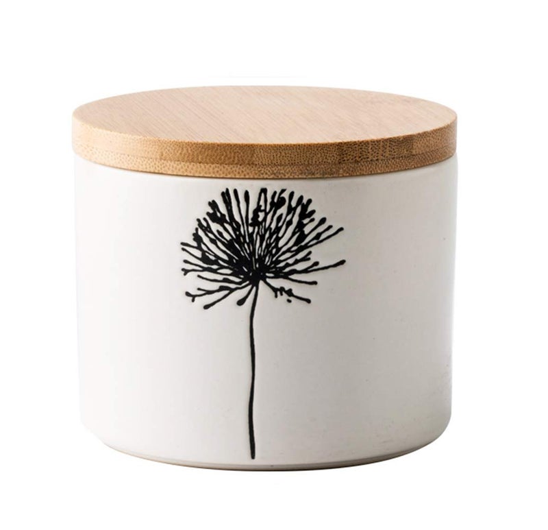 Mathew O Ceramic Retro Flower Sugar Bowl Spice Jar Storage Pot with Wooden Lid