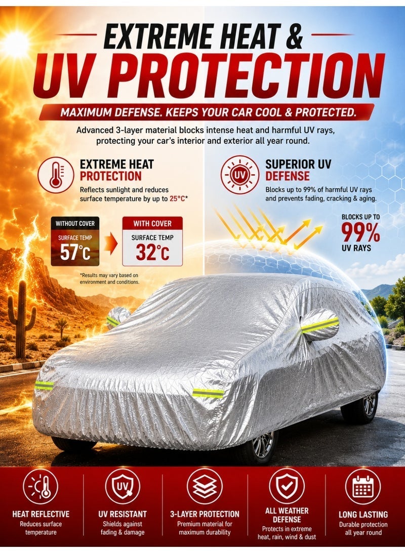 إي وورلد غطاء سيارة كامل مقاوم للماء والأشعة فوق البنفسجية لسيارة Nissan Sunny، حماية خارجية ضد الغبار، فضي - Image 3