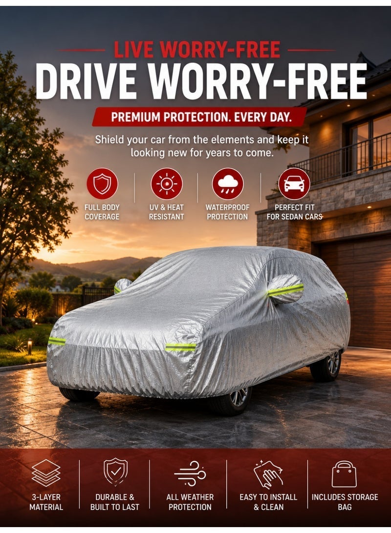 إي وورلد غطاء سيارة كامل مقاوم للماء والأشعة فوق البنفسجية لسيارة Nissan Sunny، حماية خارجية ضد الغبار، فضي - Image 5
