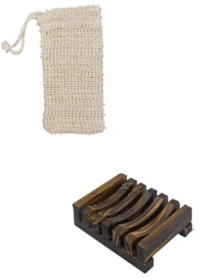 Dogxiong 1 pari Soap Exfoliating Bag Natural, Soap Saver with Drawstring and Wooden Bead Holder,Exfoliating Loofah Pouch for Bathroom Shower - Image 1