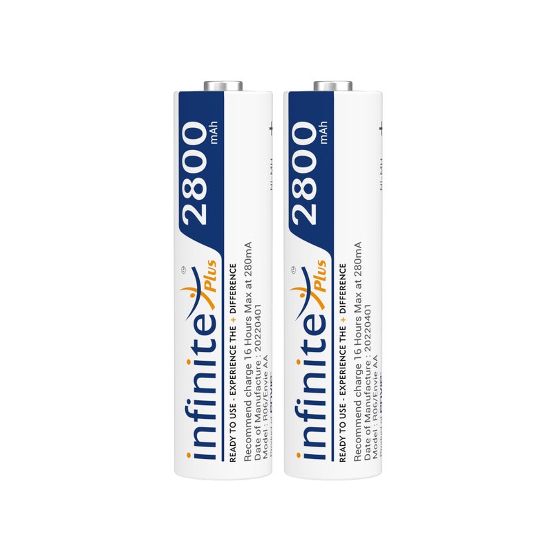 ENVIE® (2800mAh Infinite Plus 2PL) Infinite Plus AA High Capacity 2800mnAh Ni-MH Rechargeable Batteries Ready to Use Battery (Pack of 2) - Image 3