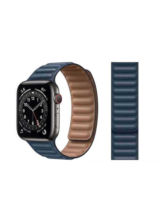 vesus Link Leather Replacement Band For Apple Watch Series 6/SE/5/4/3/2/1 Baltic Blue