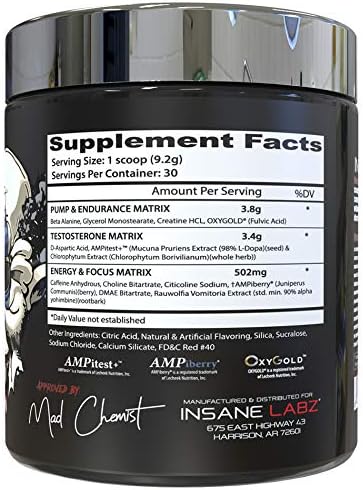 Insane Labz Psychotic Test High Stim Testosterone Energy and Pump Boosting PreWorkout Powder with DMAE Bitartrate D Aspartic Acid Creatine HCL and Glycerol Monostearate 30 Servings Watermelon - Image 2