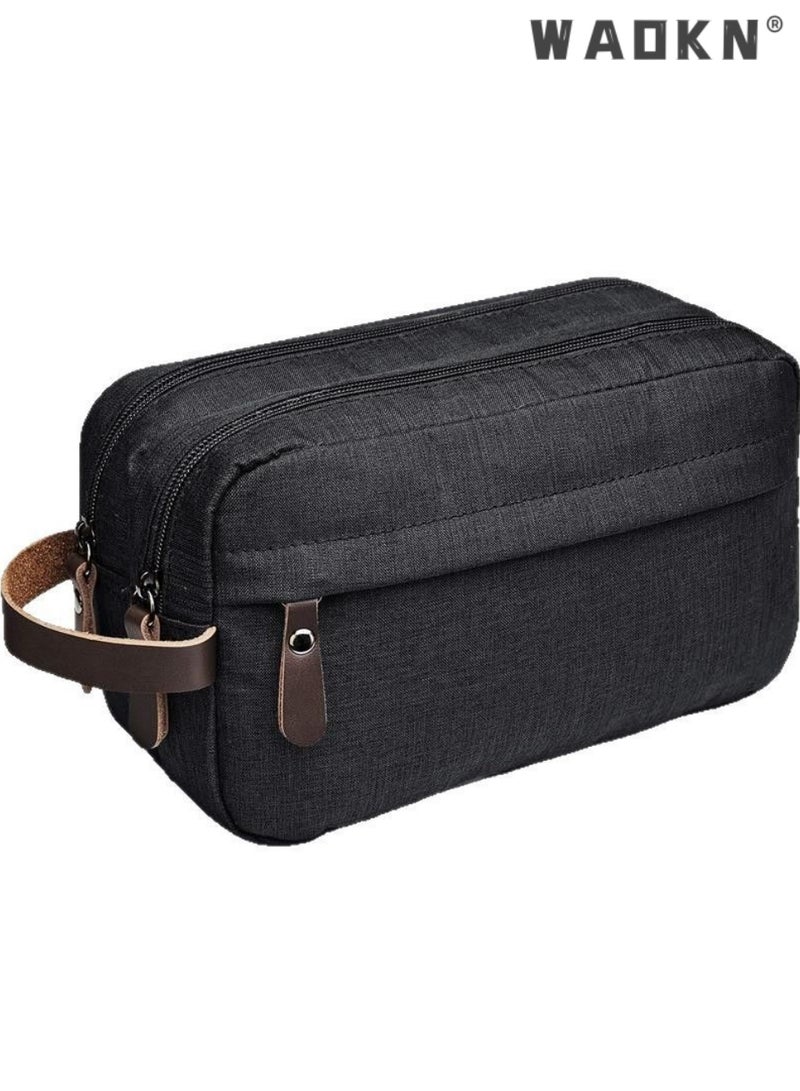 WAOKN Travel Toiletry Bag for Business Trips, Large Capacity Waterproof Nylon Hanging Dopp Kit, Breathable Portable Shaving Organizer for Men & Women, Compact Water Resistant Oxford Fabric Handheld Cosmetic Storage Bag for Business Trips, Outdoor Travel，black - Image 1