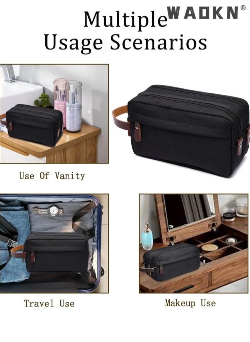 WAOKN Travel Toiletry Bag for Business Trips, Large Capacity Waterproof Nylon Hanging Dopp Kit, Breathable Portable Shaving Organizer for Men & Women, Compact Water Resistant Oxford Fabric Handheld Cosmetic Storage Bag for Business Trips, Outdoor Travel，black - Image 5