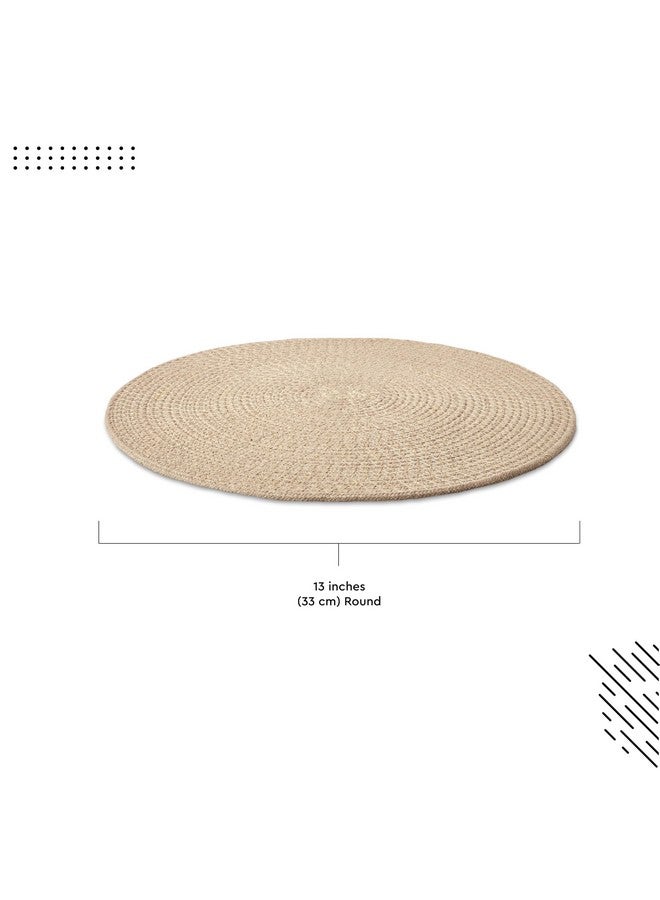 Encasa XO Dining Table Mats Set of 2 | Cotton Round Placemat - 33 cm Diameter | Beige | Handmade Rib Style - Image 3