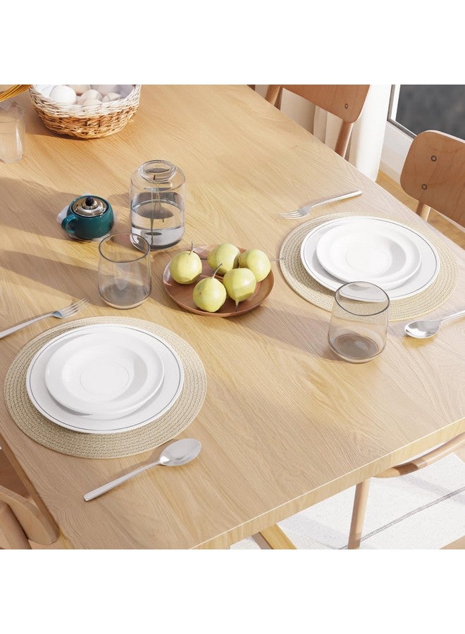 Encasa XO Dining Table Mats Set of 2 | Cotton Round Placemat - 33 cm Diameter | Beige | Handmade Rib Style - Image 2
