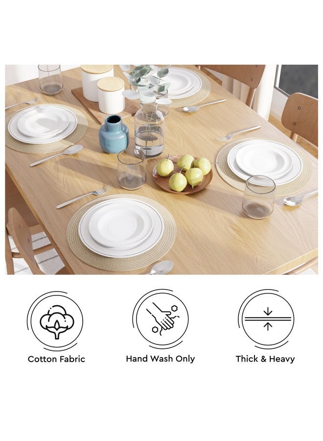 Encasa XO Dining Table Mats Set of 2 | Cotton Round Placemat - 33 cm Diameter | Beige | Handmade Rib Style - Image 4