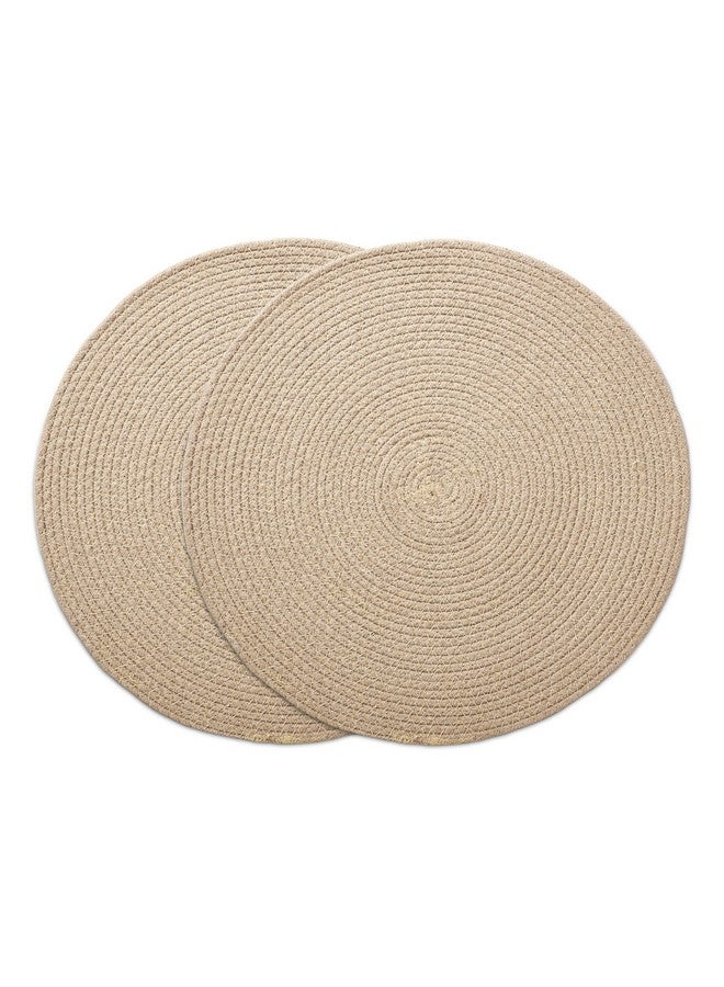 Encasa XO Dining Table Mats Set of 2 | Cotton Round Placemat - 33 cm Diameter | Beige | Handmade Rib Style - Image 1