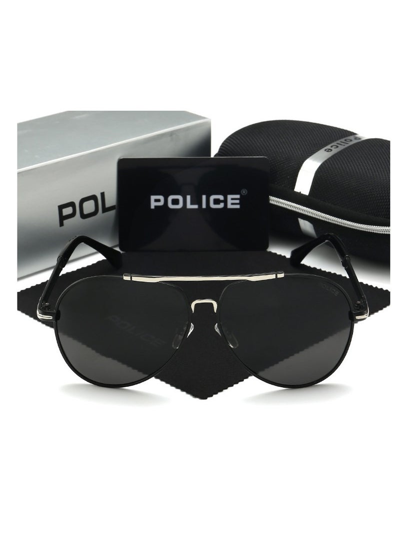 POLICE Classic Pilot Polarized Lens Sunglasses,Cycling Sunglasses, Grey Lenses with Black Frames for Men - Image 2