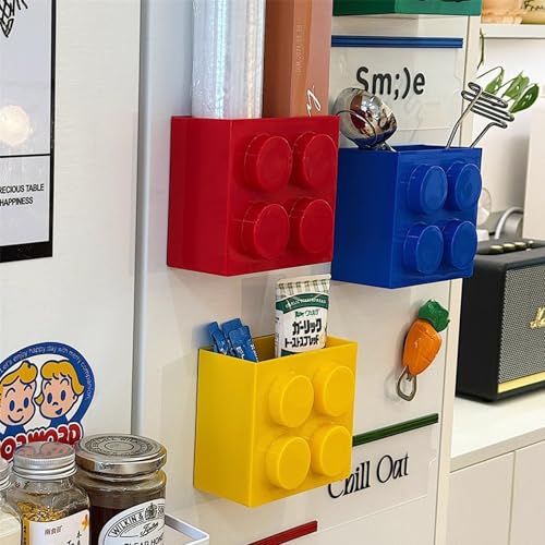 DAECHAO Magnetic Basket Organizer for Fridge - Lego-Style ABS Plastic Storage Box,No Drill Design for Kitchen Counter, Microwave & Whiteboard, Holds Up to 3.5 lbs (Yellow) - Image 3