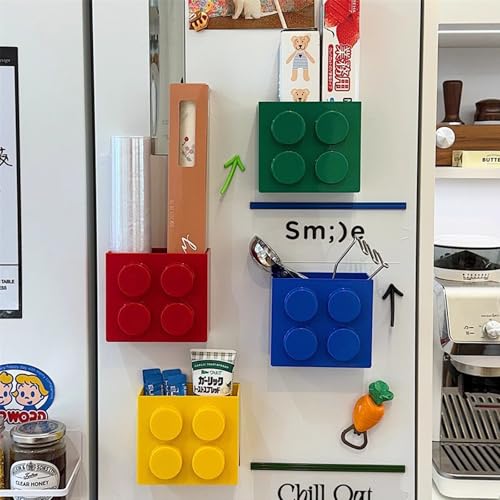 DAECHAO Magnetic Basket Organizer for Fridge - Lego-Style ABS Plastic Storage Box,No Drill Design for Kitchen Counter, Microwave & Whiteboard, Holds Up to 3.5 lbs (Yellow) - Image 4