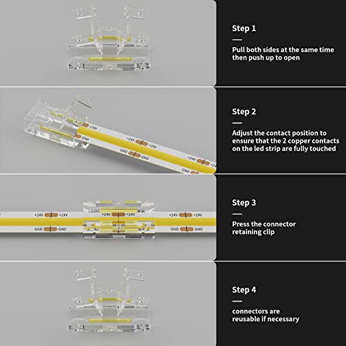 PAUTIX 8mm COB Connector 8pcs L-Shaped/Corner Connector,Unwired Clips Solderless Adapter Terminal Extension Connection,2pcs Transparent Gapless Connectors for 2-Pin COB LED Strip Lights,NOT for 10mm - Image 3