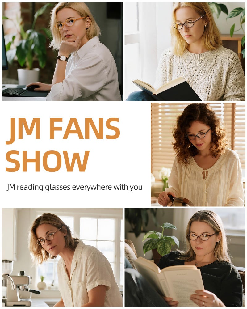 JM 5 Pack Oval Reading Glasses for Women, Trendy Blue Light Blocking Computer Readers with Spring Hinges + 2.50 - Image 4