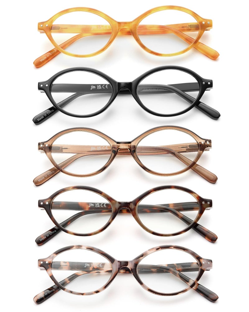 JM 5 Pack Oval Reading Glasses for Women, Trendy Blue Light Blocking Computer Readers with Spring Hinges + 2.50 - Image 1