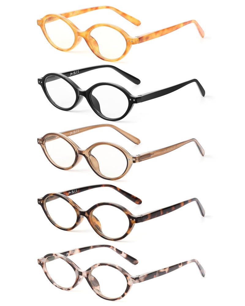 JM 5 Pack Oval Reading Glasses for Women, Trendy Blue Light Blocking Computer Readers with Spring Hinges + 2.50 - Image 2