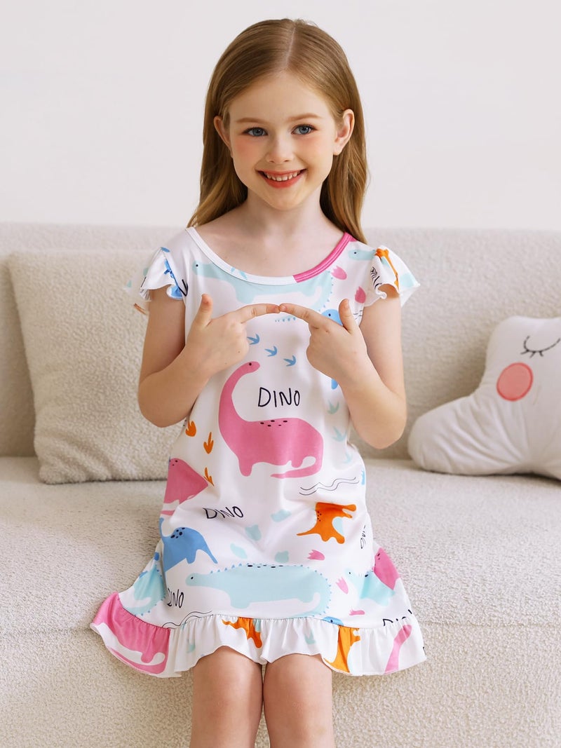 WonderBabe 2pcs Girls Nightgowns, Dinosaur Nightgown Princess Pajama Dresses for Kids Girls Sleepwear Nightie Size 3-4t - Image 4