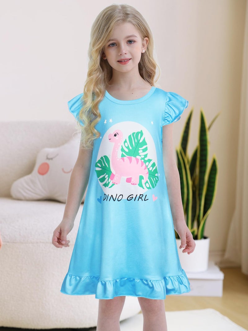 WonderBabe 2pcs Girls Nightgowns, Dinosaur Nightgown Princess Pajama Dresses for Kids Girls Sleepwear Nightie Size 3-4t - Image 5