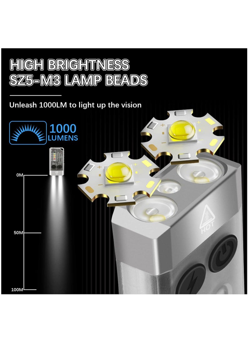 Generic Mini LED Keychain Flashlight, Rechargeable Pocket Torch with 14 Modes 1000LM Small Powerful Torch IPX4 Transparent EDC Flashlight with UV Light & Magnetic Tail for Camping Hiking Emergency  - Image 5