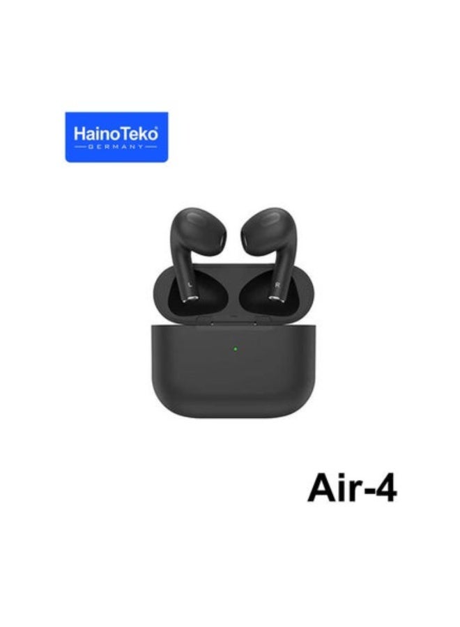 Haino Teko Germany Air4 Wireless Bluetooth Earphone With High Bass Sound Quality and Multifunctional Touch Control Compatible With Android Phones Black - Image 1