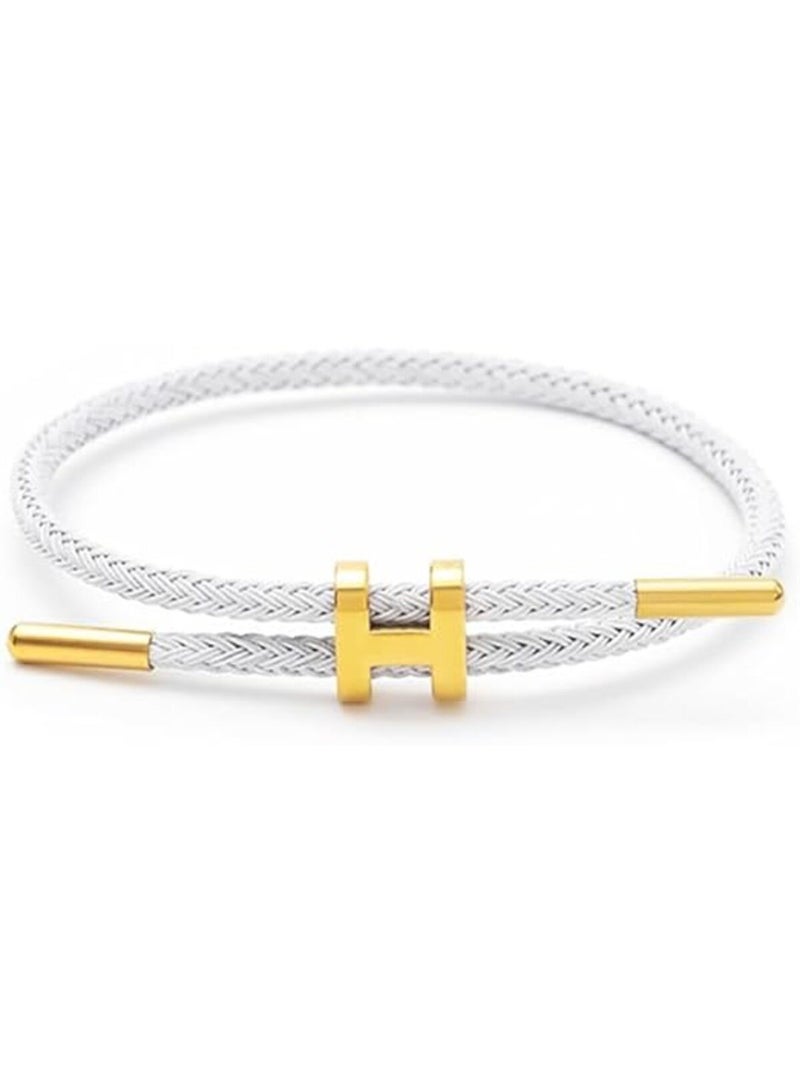 أساور للنساء أنه سوار قابل للتعديل على شكل حرف H مطلي بالذهب عيار 18 قيراطًا بتصميم مشبك من الفولاذ المقاوم للصدأ، حبل سلكي من الفولاذ التيتانيوم أنها هدية مجوهرات للنساء - Image 1