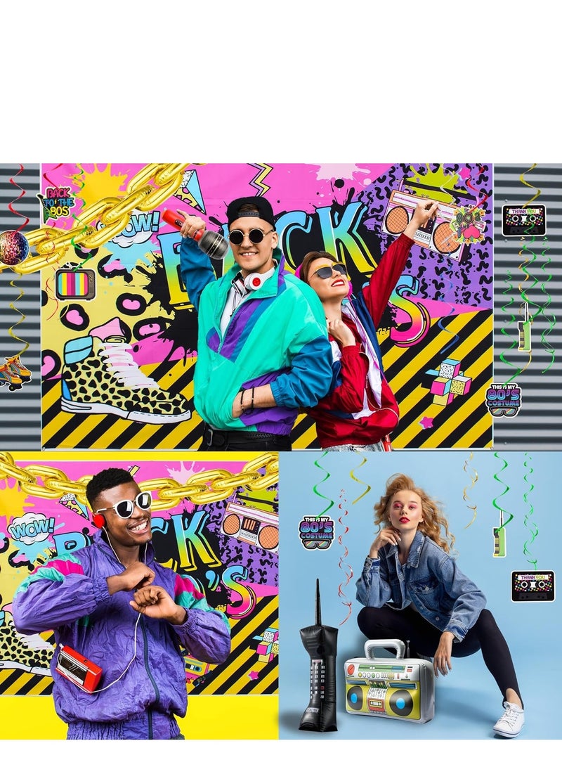 SYOSI طقم ألعاب نجم الروك القابل للنفخ، 33 قطعة من دعامات الحفلات راديو بومباكس هاتف محمول سلسلة ذهبية بالونات لتزيين حفلات الهيب هوب من الثمانينيات والتسعينيات - Image 3