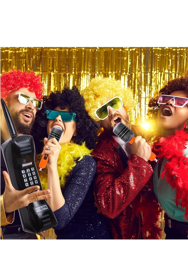 SYOSI طقم ألعاب نجم الروك القابل للنفخ، 33 قطعة من دعامات الحفلات راديو بومباكس هاتف محمول سلسلة ذهبية بالونات لتزيين حفلات الهيب هوب من الثمانينيات والتسعينيات - Image 4