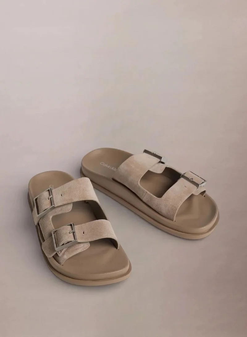 Calvin Klein Desert Taupe Double Buckle City Suade Sandal for Women | Best Price UAE
