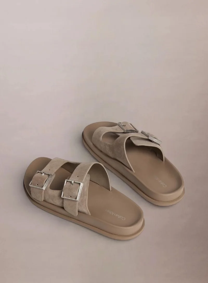 Calvin Klein Desert Taupe Double Buckle City Suade Sandal for Women | Best Price UAE