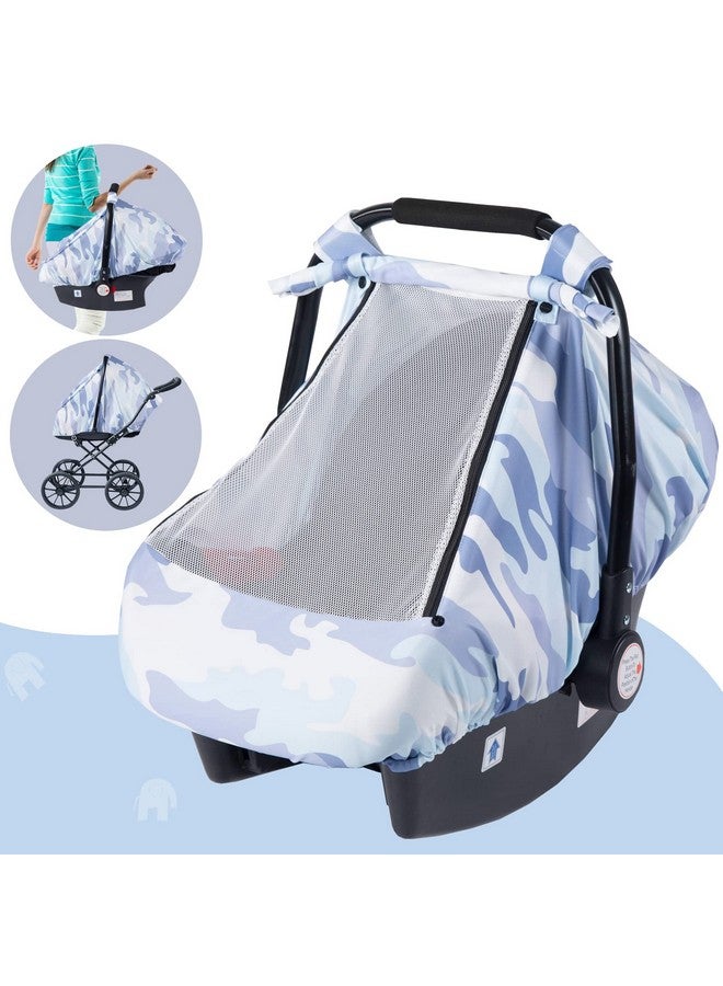 SMTTW Car Seat Cover for Babies, Stretchy Breathable Carseat Canopy with Peek Window, Multiuse Infant Stroller Cover for Baby Boys Girls, Privacy Sun Shade & Wind Protect for Summer (Camouflage) - Image 5