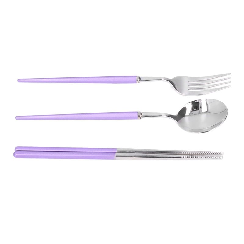 Stainless Steel Portable Cutlery Set For Sushi School Work Outdoor Purple Silver - Image 4