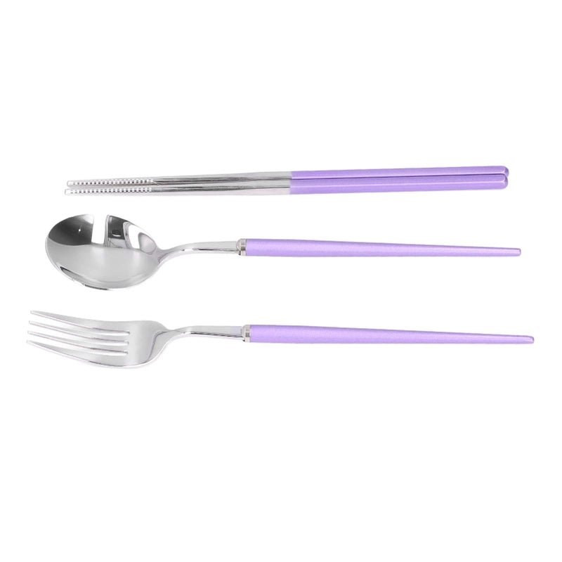 Stainless Steel Portable Cutlery Set For Sushi School Work Outdoor Purple Silver - Image 5
