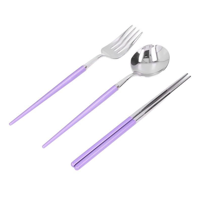 Stainless Steel Portable Cutlery Set For Sushi School Work Outdoor Purple Silver - Image 3