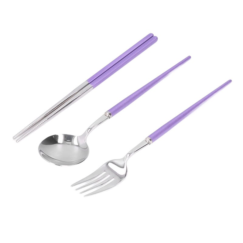 Stainless Steel Portable Cutlery Set For Sushi School Work Outdoor Purple Silver - Image 2